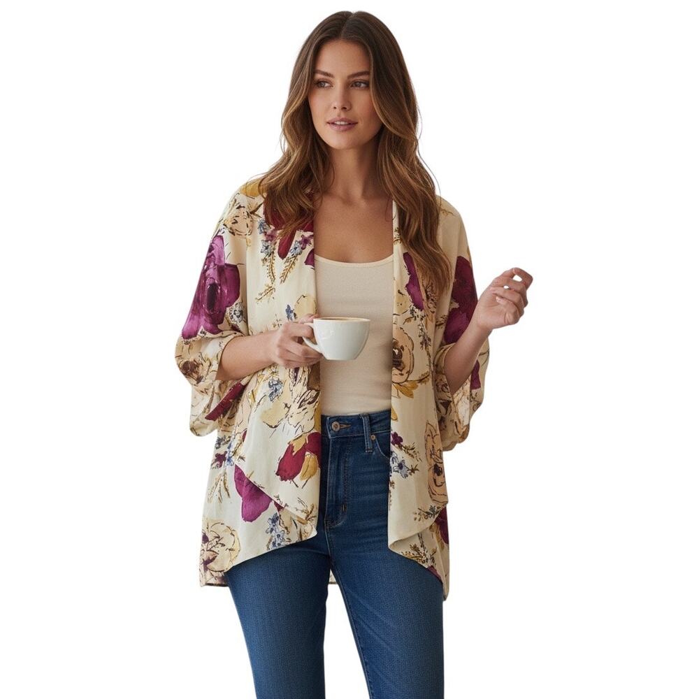 Anthropologie Odille Silk Wrap Kimono Top Jacket Women's Small